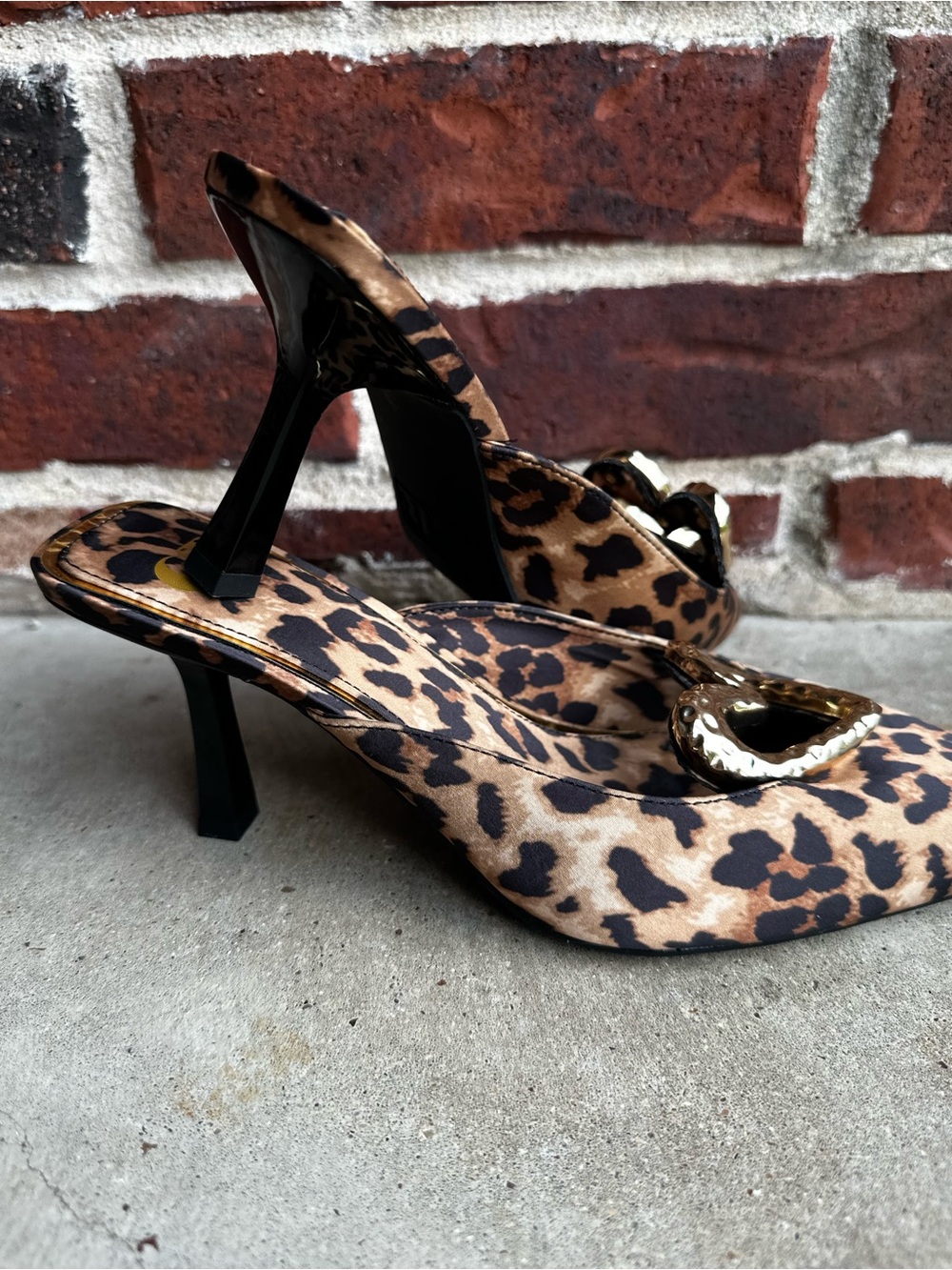GB girls Leopard Print Slingback Mules with Gold Buckle